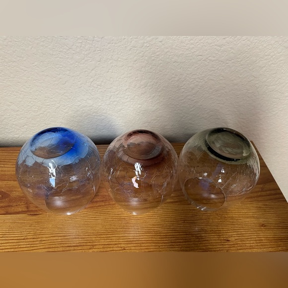 3 Pier 1 Blue Plum & Avocado colors of Crackle Glass Stemless Wine Glasses 16oz. - Picture 7 of 9